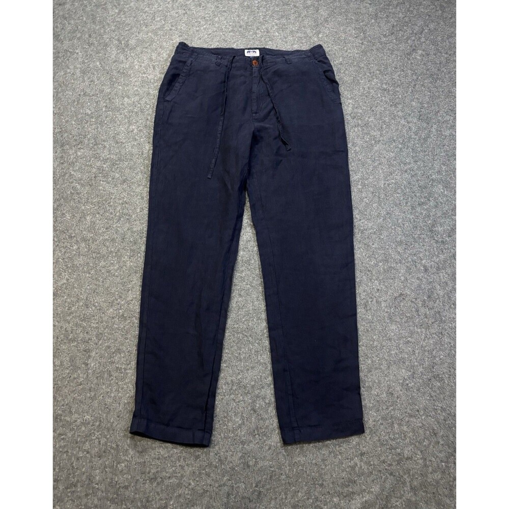 Love Brand & Co 100% Linen Randall Trousers Size Large Drawstring Pants Navy